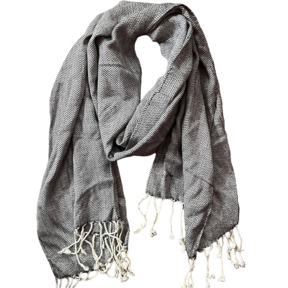 Anne Klein zigzag viscose long tassel scarf